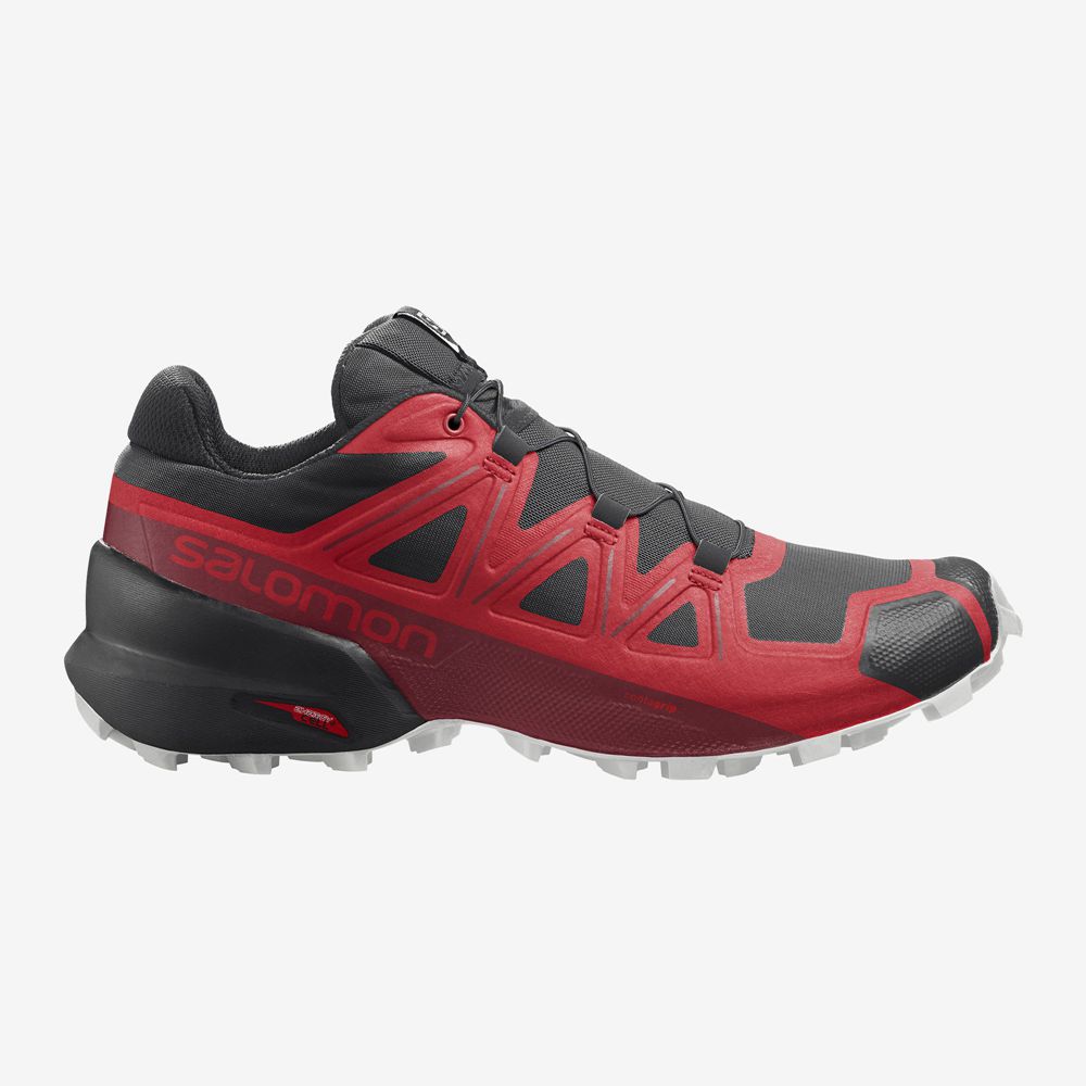 Salomon Israel SPEEDCROSS 5 - Mens Trail Running Shoes - Black/Red (LWCU-24965)